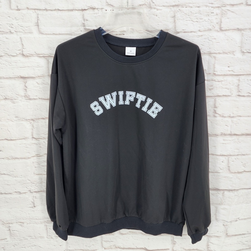 Swiftie Sweater Taylor Collegiate Crew Black Womens Medium Popover‎